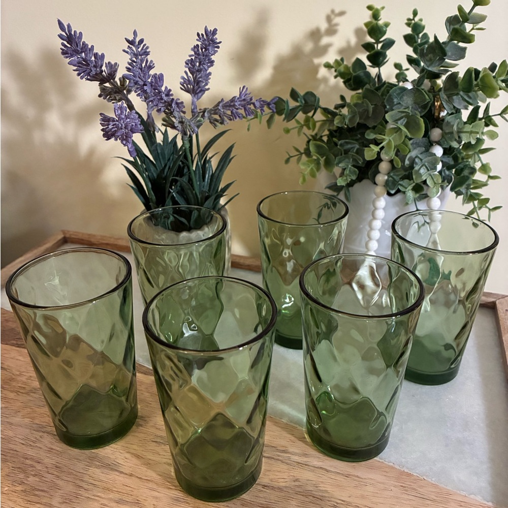 Elegant Avocado Diamond Optic Pattern Juice Drinking Glass Collection (set of 6)